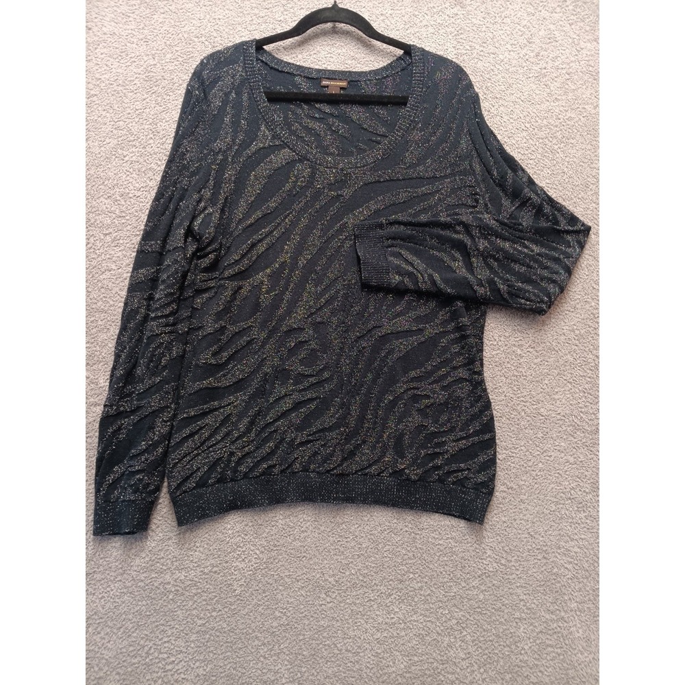 Dana Buchman Metallic Zebra Sweater L Black Shimmer Knit Witchy Event